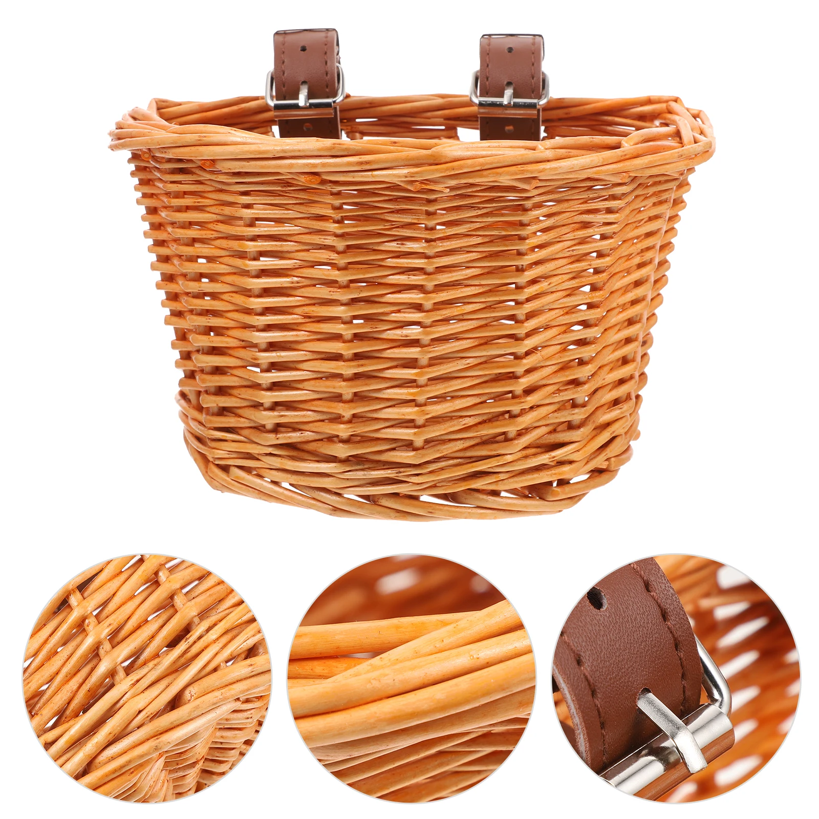 

Premium Quality Willow Wicker Bike Basket for Front Handlebar Sturdy Detachable Handmade Storage Large Space Smooth Surface
