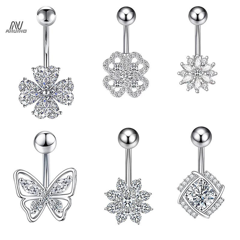 Personalized Sexy Heart Butterfly Belly Button Rings For Women Girls Crystal Zircon Belly Navel Rings Body Piercing Jewelry