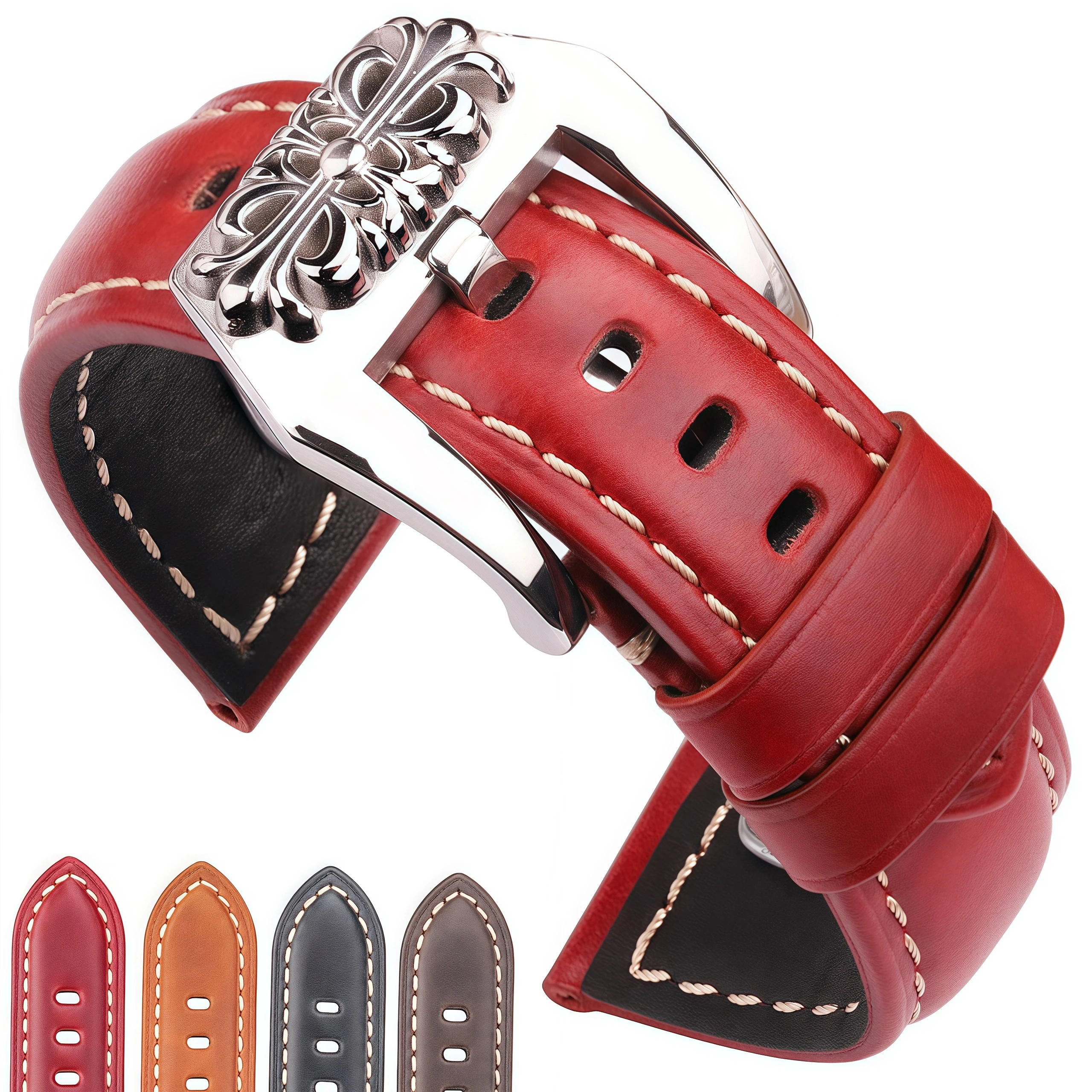 

Retro Punk Oil Wax Genuine Leather Watch Band Embossed Ornate Buckle Vintage Cowhide Strap 22/24/26mm High Quality Bracelet