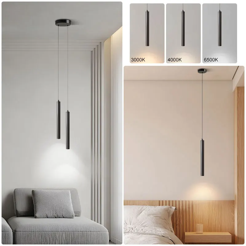 Black LED Cord Pendant Lights Decor for Bedroom TV Background Adjustable Suspended Hanging Chandelier Lamps for Dinning Room