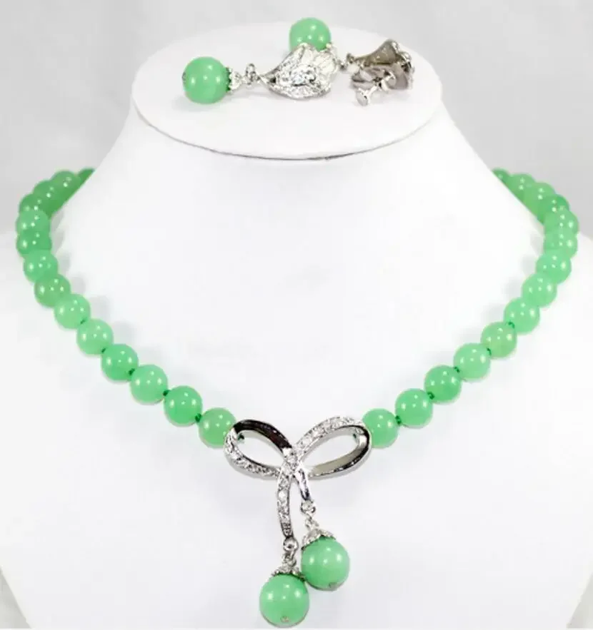 

noblest 10mm 17 inch light green Jades beads necklace and light green earrings sets gem