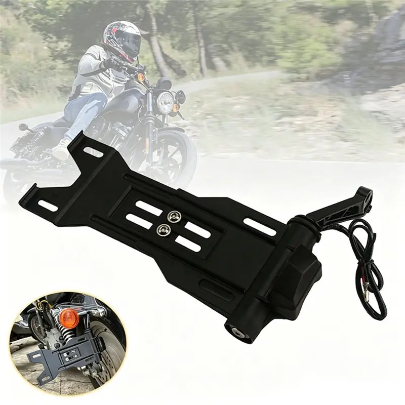 A98M Motocycle LED Foldable Side Mount License Plate Bracket Holder For Sportster XL 883 1200 Forty Eight 2004-2019