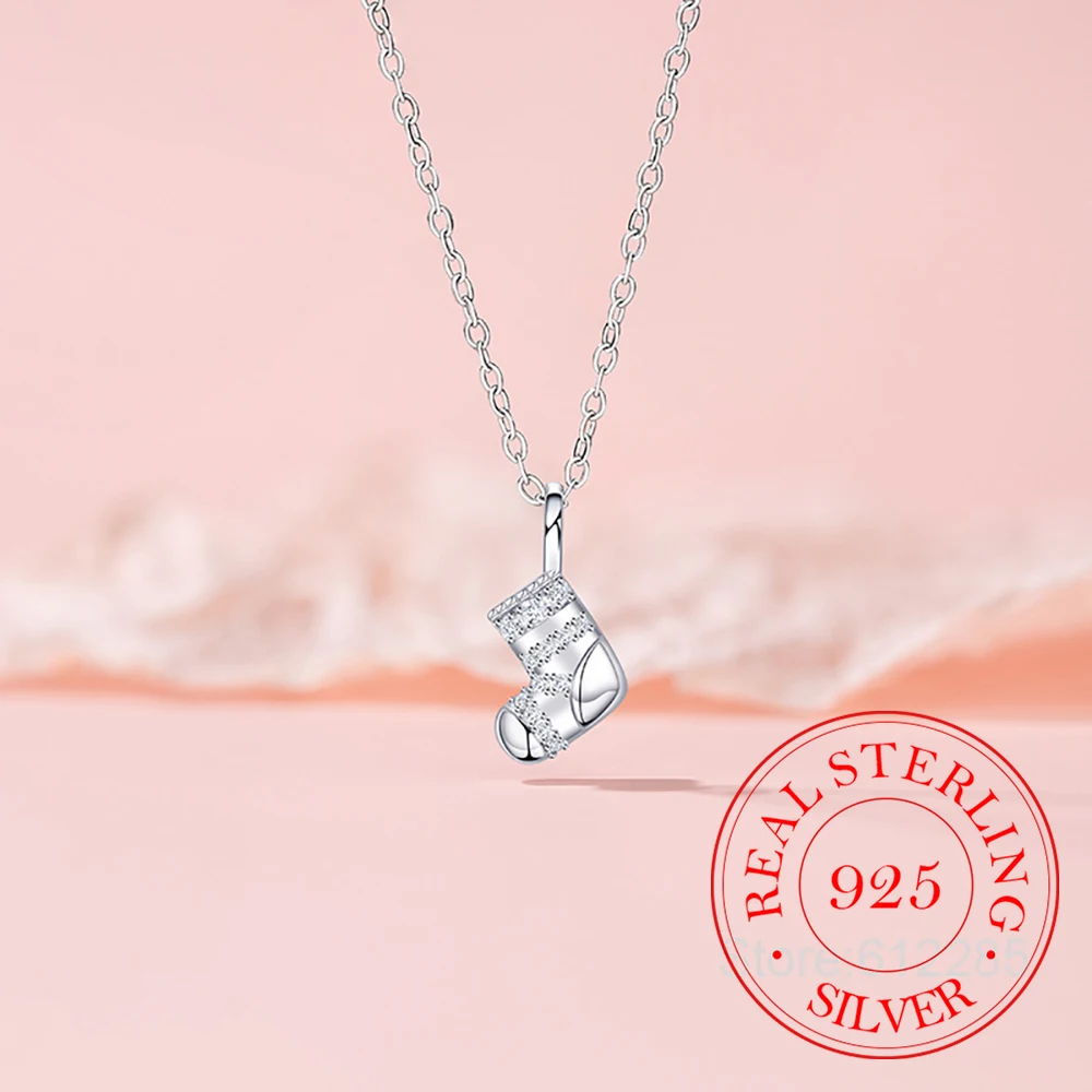 

Ювелирные изделия из стерлингового серебра 925, зимние рождественские носки, ожерелье с подвеской для женщин, цепочка на ключицы, ювелирное изделие на день рождения, свадьбу, вечеринку, подарок