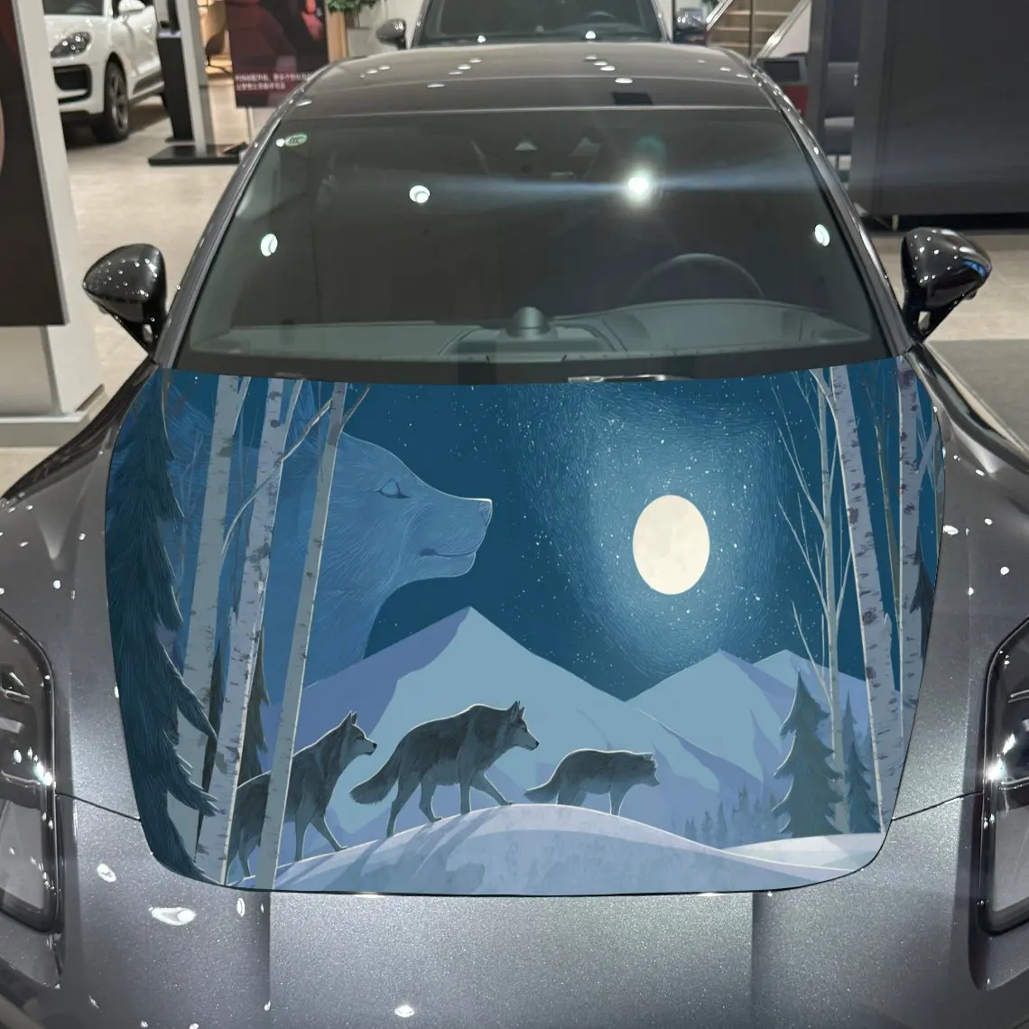 

Wolf Pack Nocturnal Artistic Voyage PVC Car Hood Wraps, Self-Adhesive Waterproof Car Bonnet Decal Sticker, Car Decoration Protec