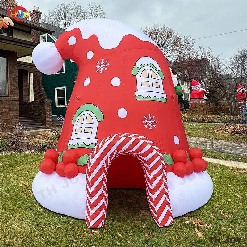 2025 New Launch 4.5m Hat Shape Christmas Inflatable Hole House Courtyard Blow Up Xmas Tent Customized Inflatable Santa Tent