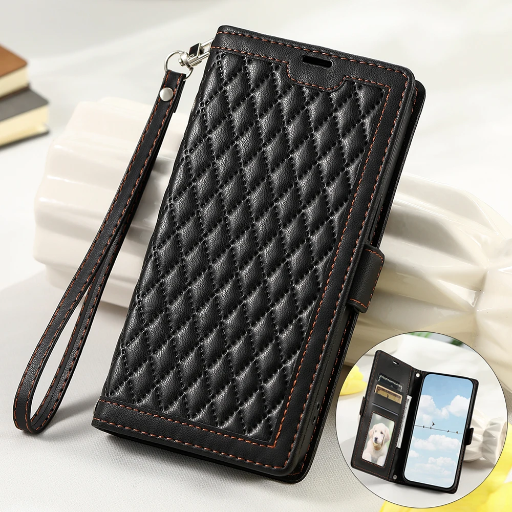 

For Oneplus 12 5G Checkered Leather Wallet Case OnePlus 12 11 11R 10R 10T 9R 8T 10 9 8 Pro Flip Cover One Plus ACE 2 2V Funda