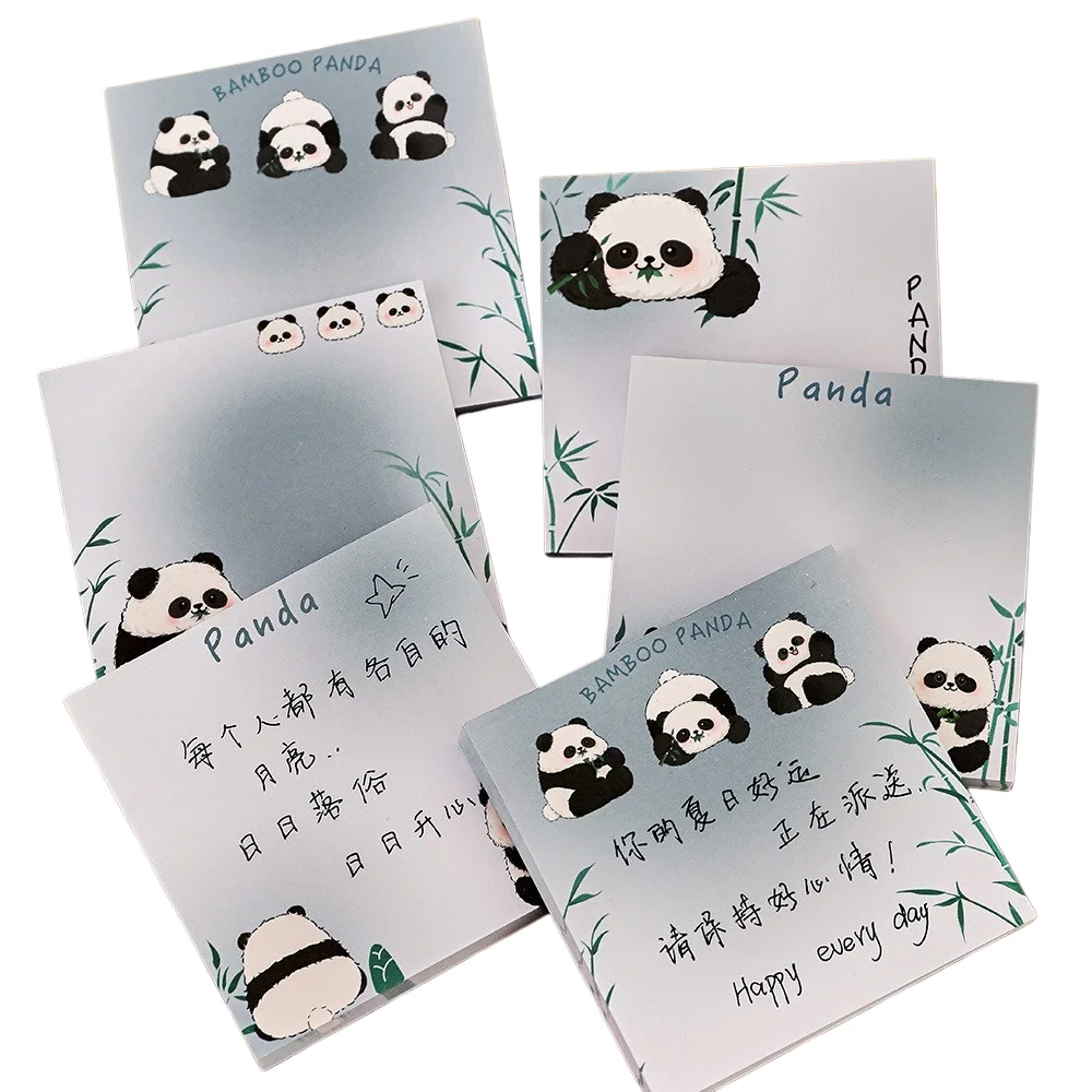 50/200 ورقة ملاحظات لاصقة على شكل باندا لطيفة لطلاب المدارس المتوسطة والمدارس الابتدائية ملاحظات قرطاسية مربعة من الخيزران