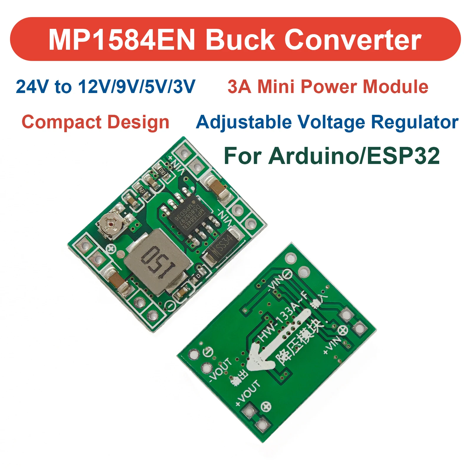 MP1584EN Ultra-Kleines DC-DC Step-Down-Stromversorgungsmodul 3A Einstellbar 3,3V 5V 9V 12V 24V zu 5V Konverter Super LM2596 XM1584