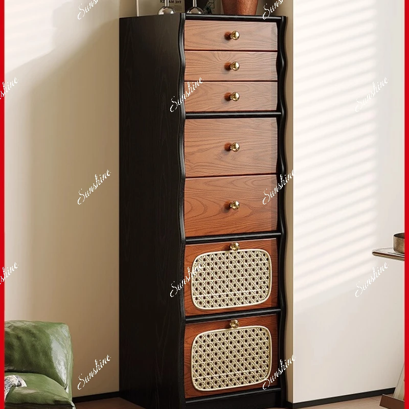 

Medieval solid wood chest seven pumping small vertical cabinet living room wall narrow cabinet bedroom locker