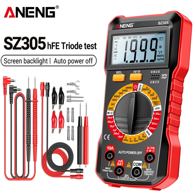 ANENG SZ305 1999 Count Professional Multimeter AC/DC Voltage Tester Ammeter Capacitor hFE Triode Hz Detector Electrician Tool