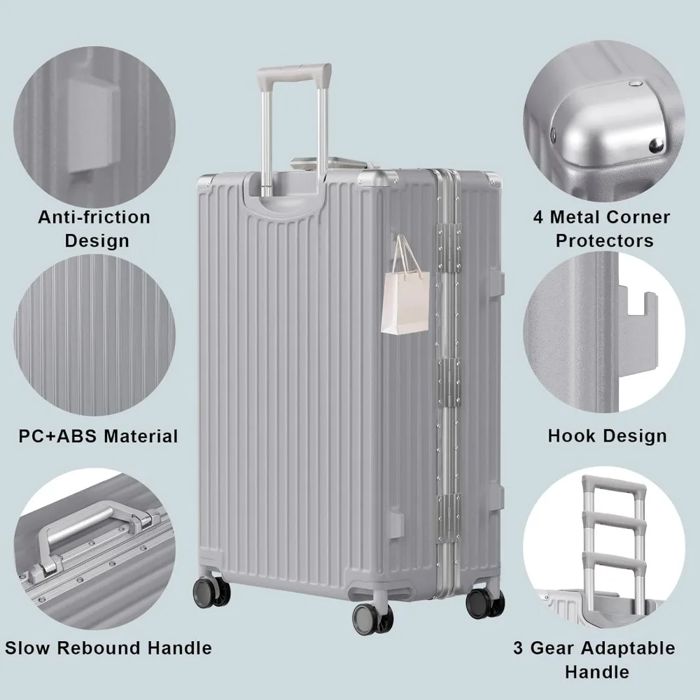 24 Inch TSA Lock Aluminum Frame PC+ABS Double Spinner Wheels Zipless Hard Shell Luggage Suitcase for Travel