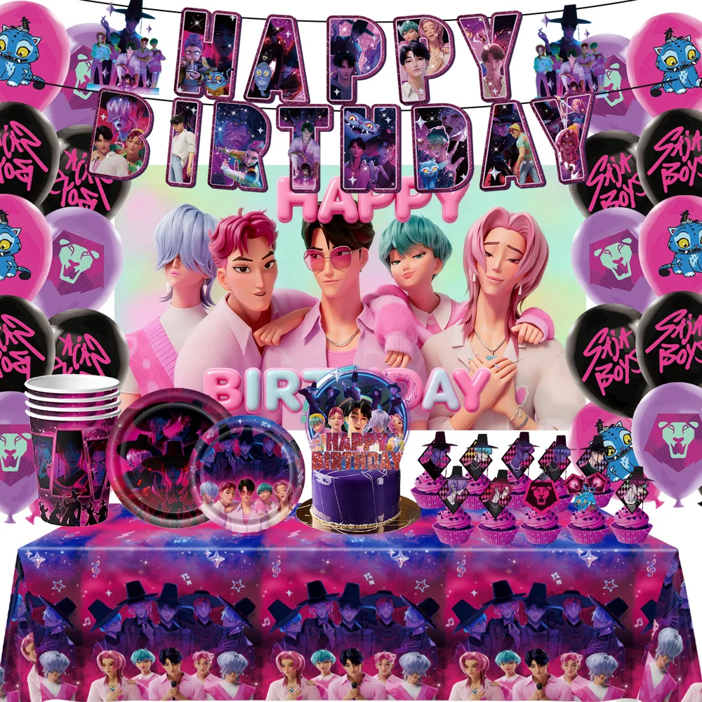 Saja Boys Your Idol decoración de fiesta de cumpleaños película Popular KPop Demon Hunters vajilla desechable juego de globos suministros para niños