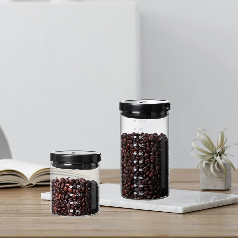 Frasco de Vidrio para Almacenamiento de Alimentos GYTB, 1000 ml, Hermético, Recipiente de Vidrio para Refrigerios con Tapa Negra, Recipiente Seco para Despensa de Cocina