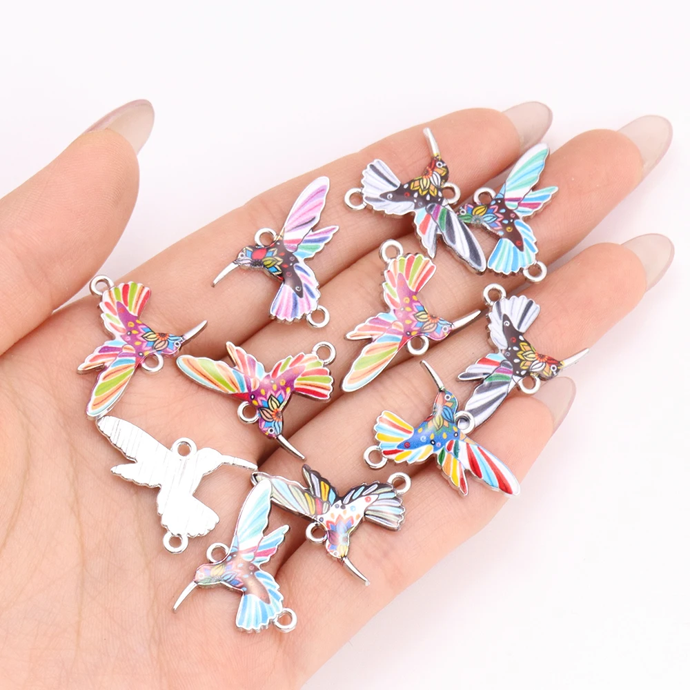 10Pcs Enamel Oil Drip Colorful Hummingbird Pendant Alloy Connectors For Jewelry Making DIY Bracelet Necklace Charms Accessories