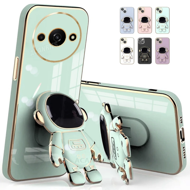 Redmia3 Astronaut Holder Luxury Plating Case On For Xiaomi Redmi A3 13 12 4g A2 A1 Plus 10c 13c 12c 9 9a 9c Silicone Stand Cover