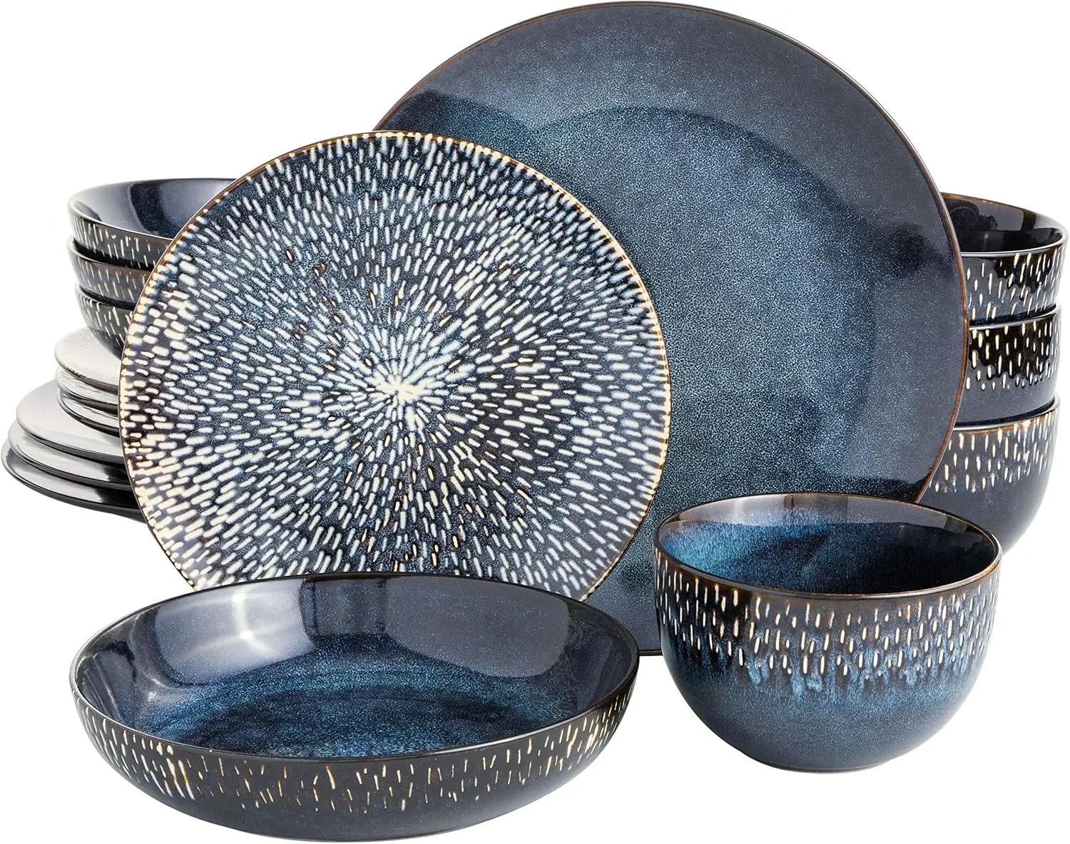 

Matisse 16 Piece Double Bowl Dinnerware Set, Cobalt Blue, Service for 4 (16pcs)