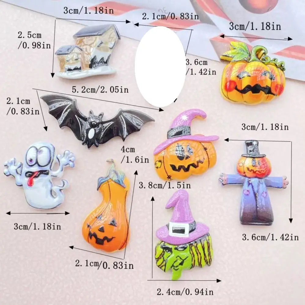 10 Stuks Nieuwe Modellen Kleurrijke Cartoon Halloween Pompoen, Ghost, Bat Serie Hars Plakboek Diy Sieraden Haarspeld Hoofdkabel Decoratie