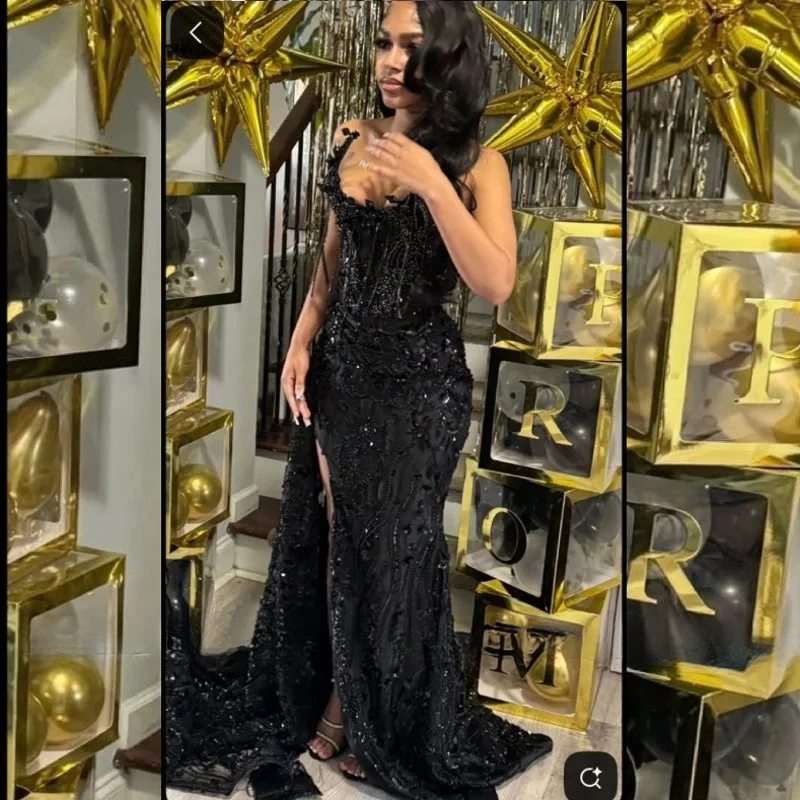 

Charming Black Mermaid Evening Dresses 2027 Customized Luxurious Beading Tassel Prom Dress Vestido De Festa For African Girls
