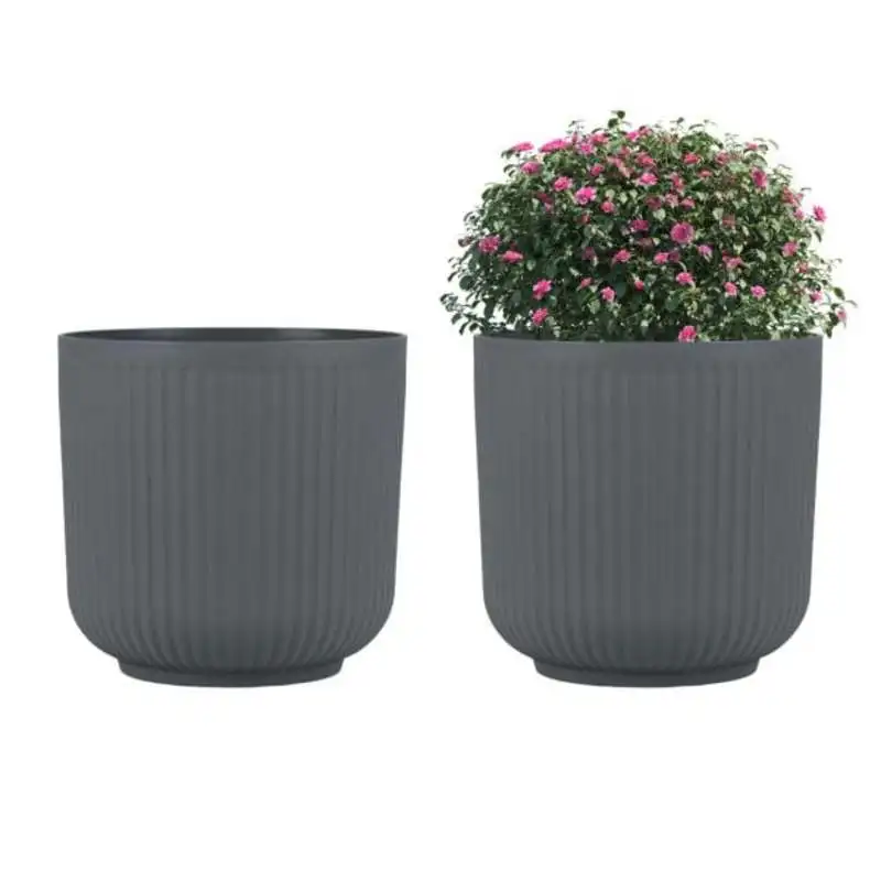 Ensemble de 2 jardinières rondes en plastique avec système de drainage en option - Gris Structure stable en bois massif, design surélevé pour éviter l'humidité du sol, idéal pour cultiver diverses plantes en extérieur.