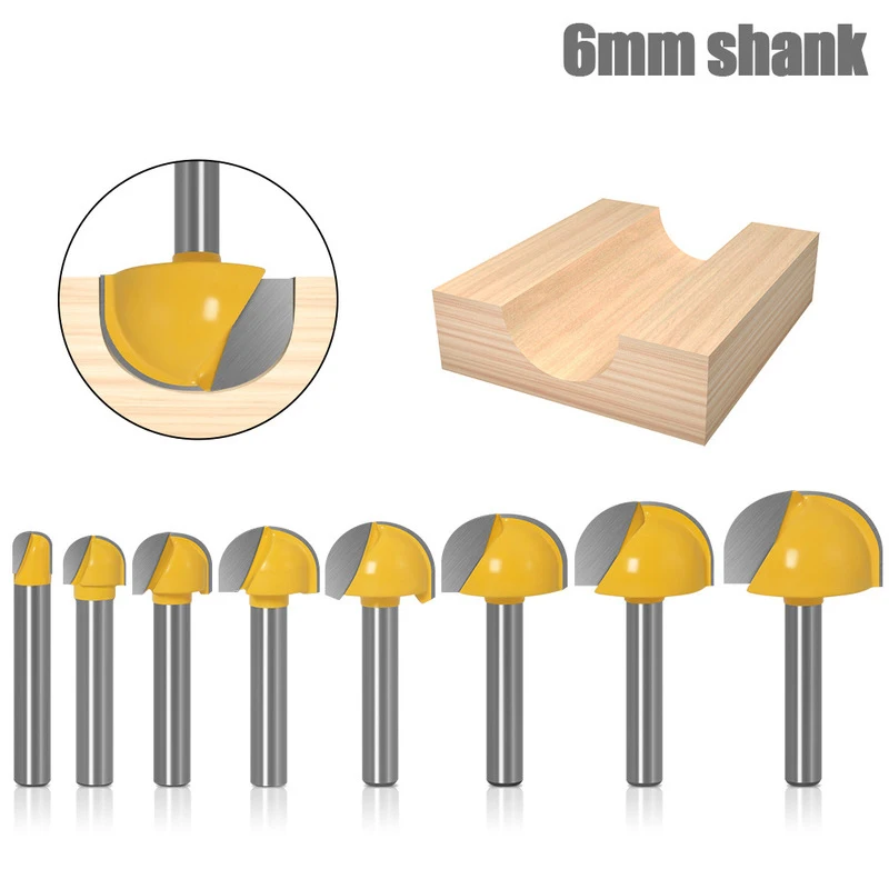 1Pcs 6mm Shank Half-Circle Relief Knife Ball Head Wood Router Bit Diameter 6-25mm Milling Cutters Woodworking Milling Cutter