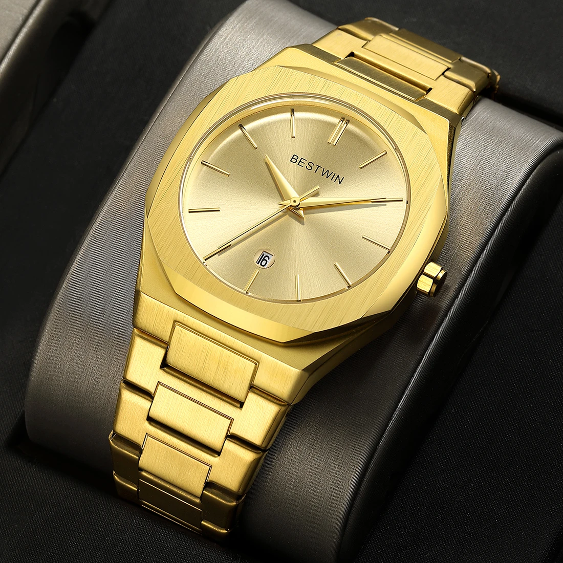 Luxe herenhorloge Heren quartzhorloge Klassiek merk Goud Volledig zwart Gouden wijzerplaat Romeinse cijfers Nieuwe horloges Zakenmanklok