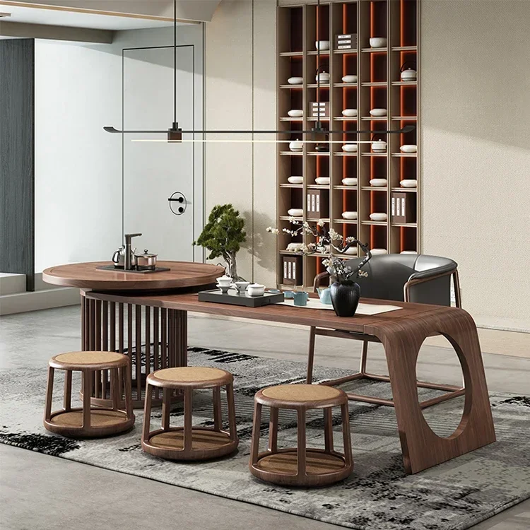 New Chinese tea table and chair combination, solid wood Kung Fu tea table