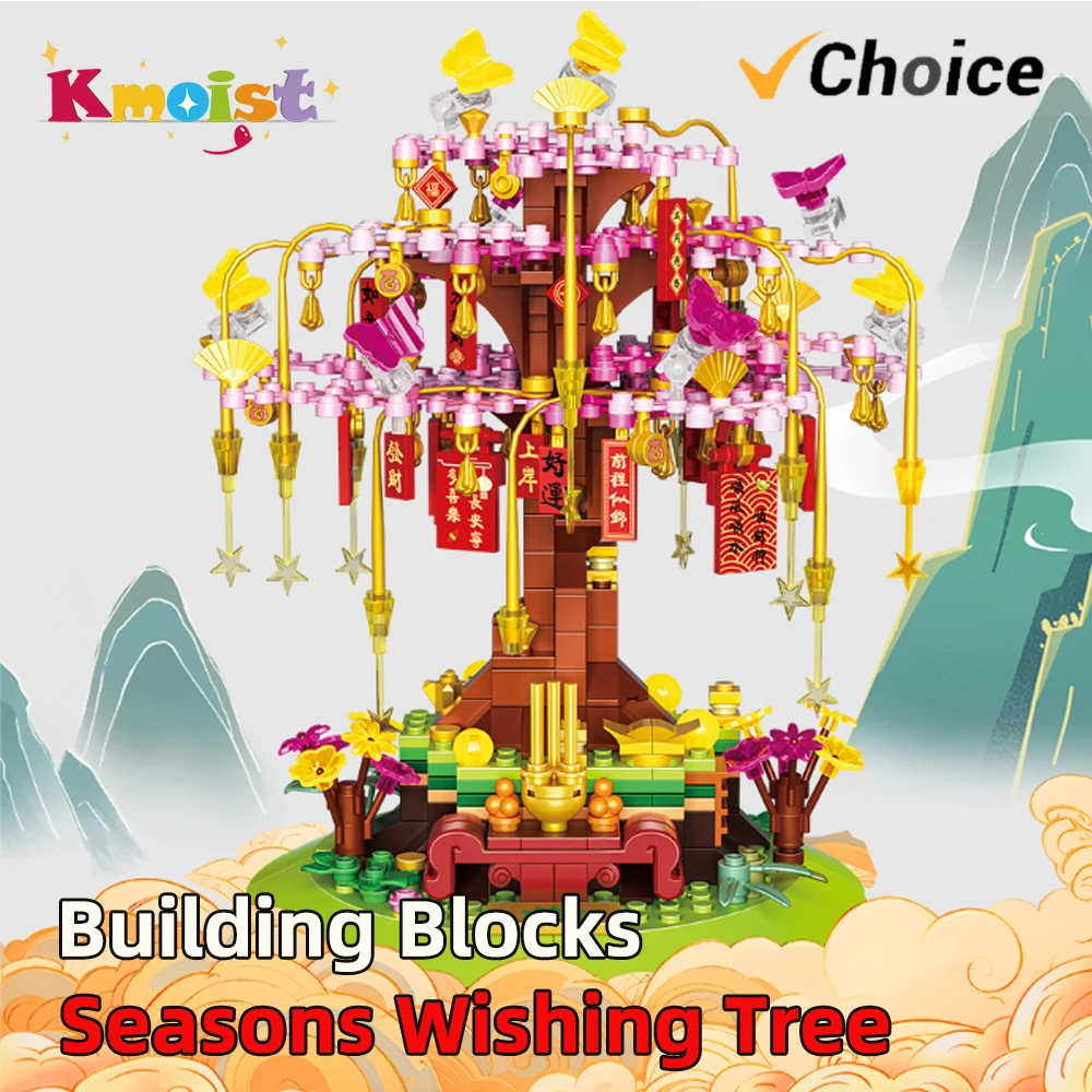 

Chinese Building Blocks Creative 4-in-1 Season Wishing Tree House Luck Wealth Puzzle Assembly Kids Christmas New Year Toy Gifts