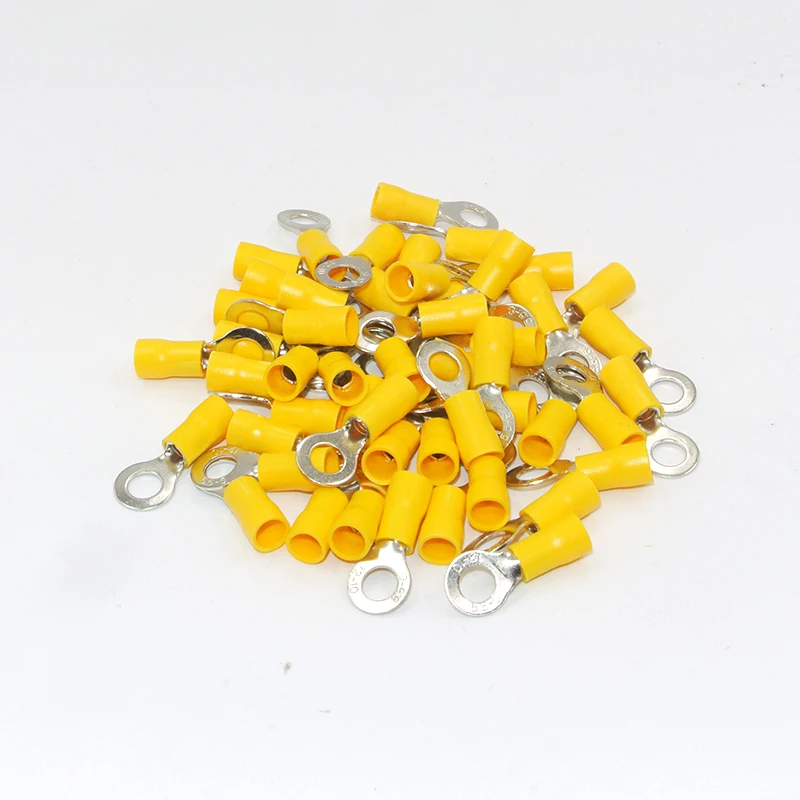 50PCS 12-10AWG  RV5.5-3.2/4/5/6/8/10/12  Yellow Ring insulated terminal Cable Wire Connector cable Crimp Terminal