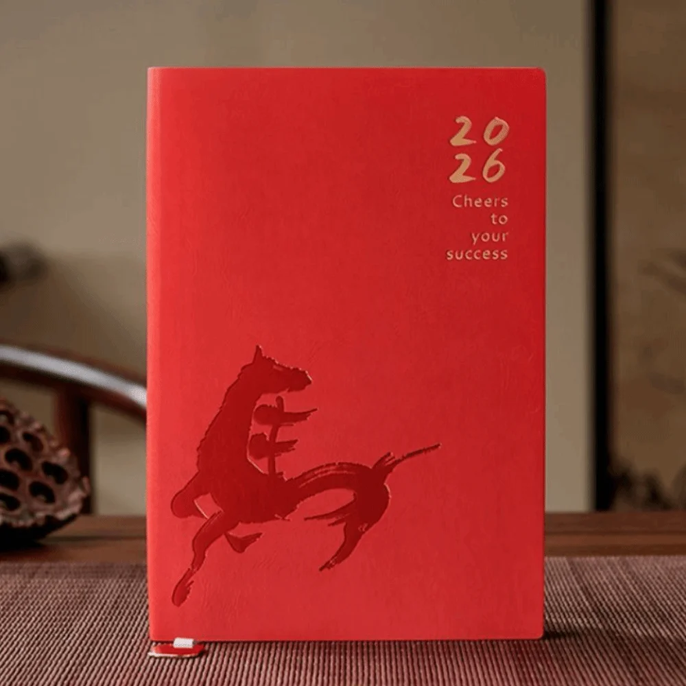 

PU Leather Year of Horse Notebook Stationary Wear-resistant Office Journal Diary Notepad Thickened Portable Class lined NoteBook
