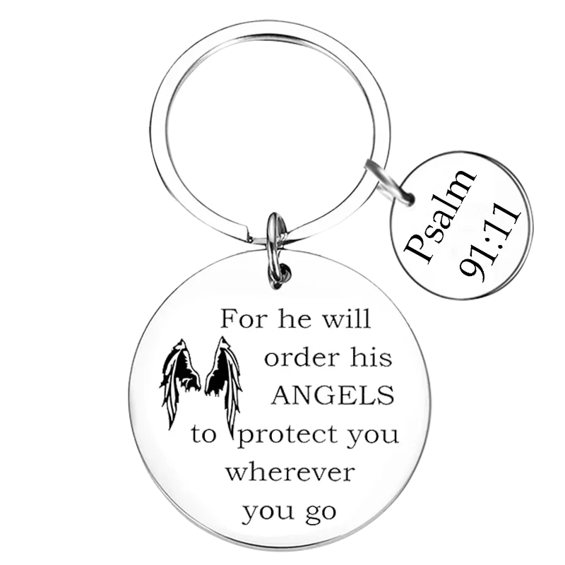 Bible Verse Keychain Pendant Religious Faith Gifts Key Chain Prayer Christian for He Will Order His Angels to Protect You