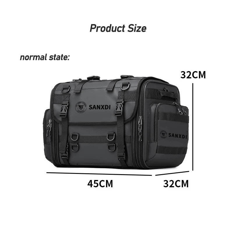 Universal Motorcycle Tail Bag Waterproof Motorbike Rear Seat Bag 40-60L Expandable For Honda Yamaha Suzuki Kawasaki BMW R1200GS