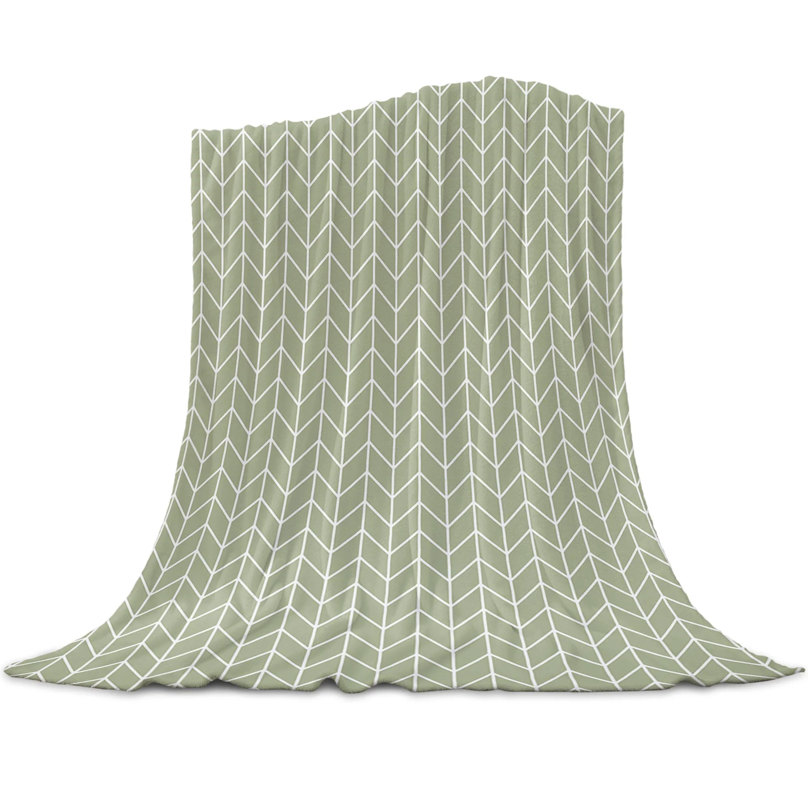 

Sage Green Geometric Texture Blankets Portable Soft Throw Blanket for Bed Office Bedspread Home Decor Flannel Blanket