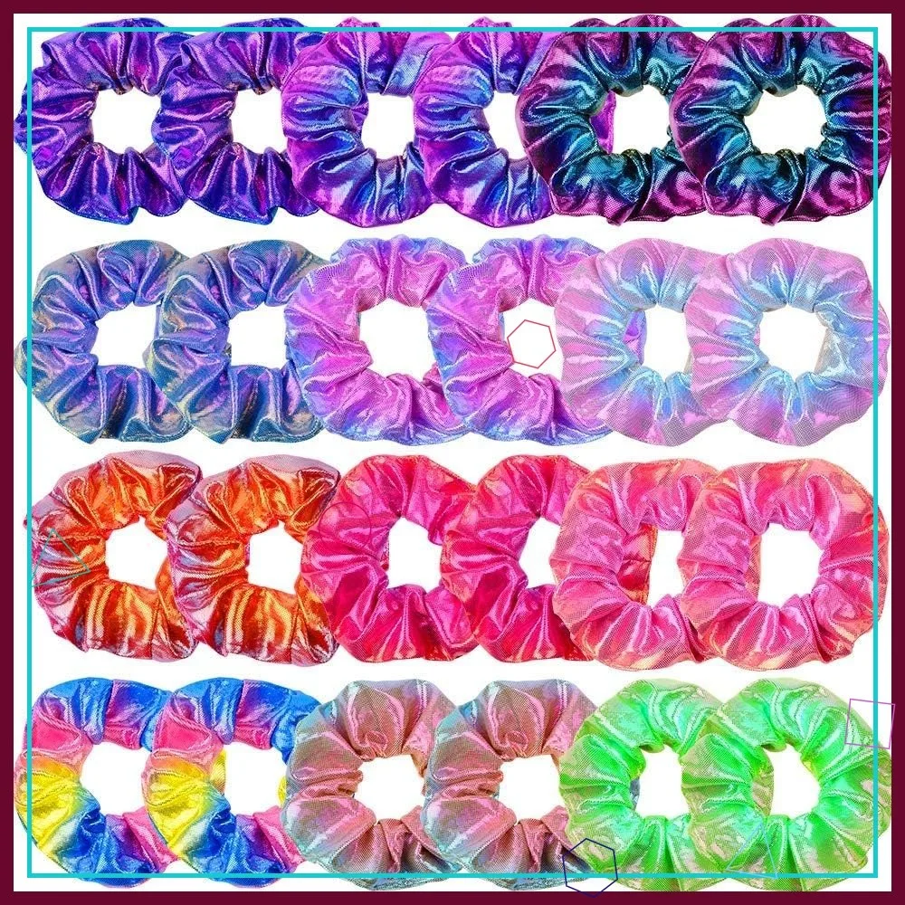 

24 Pcs Metallic Hair Scrunchies, Shiny Elastic Bands for Girls Women, Gift Bag Included for Gym Party Club