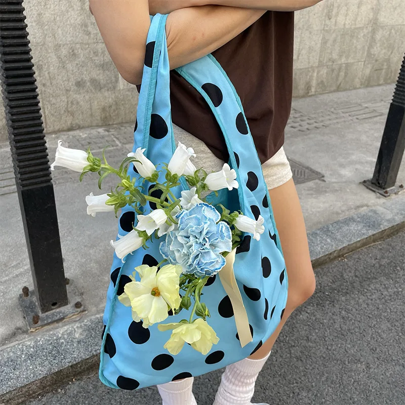 

Корейская сумка-тоут в горошек с круглой дугой, универсальная сумка-тоут, большая сумка подмышками для женщин, повседневная сумка