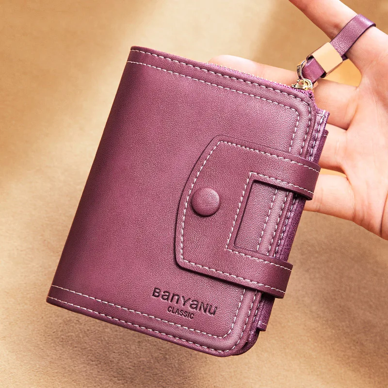 Short Women Wallets Fashion Men Genuine Leather Purse Trifold RFID Card Holder Purple Bag for Women Clutch Black Money Wallet