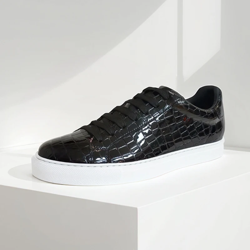 

Black Stone Pattern Flats Men's Cow Leather Round Toe Lace-up Low-Top Casual Shoes Luxury Flat Business Sneakers Handmade