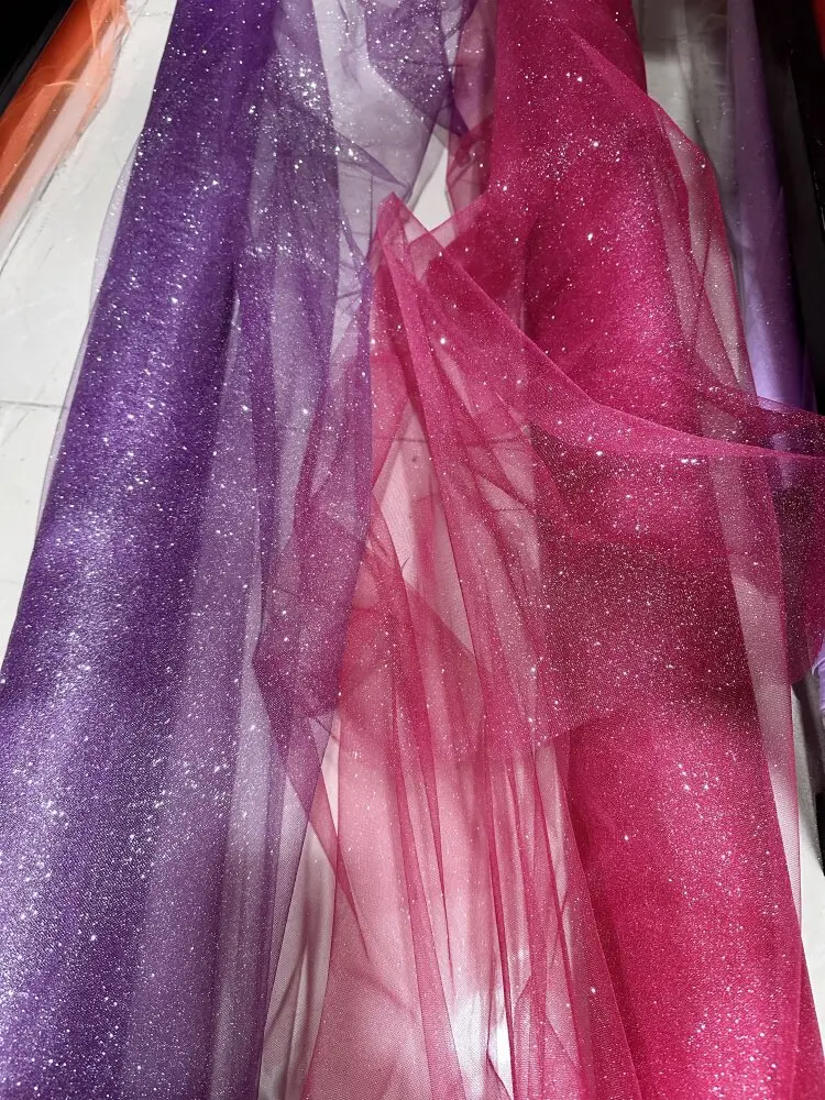 Wine Red Blue Purple Flashing Sequins Silver-Spraying Mesh Medium Hard Shape Pettiskirt Photo Tulle Fabric Fabric