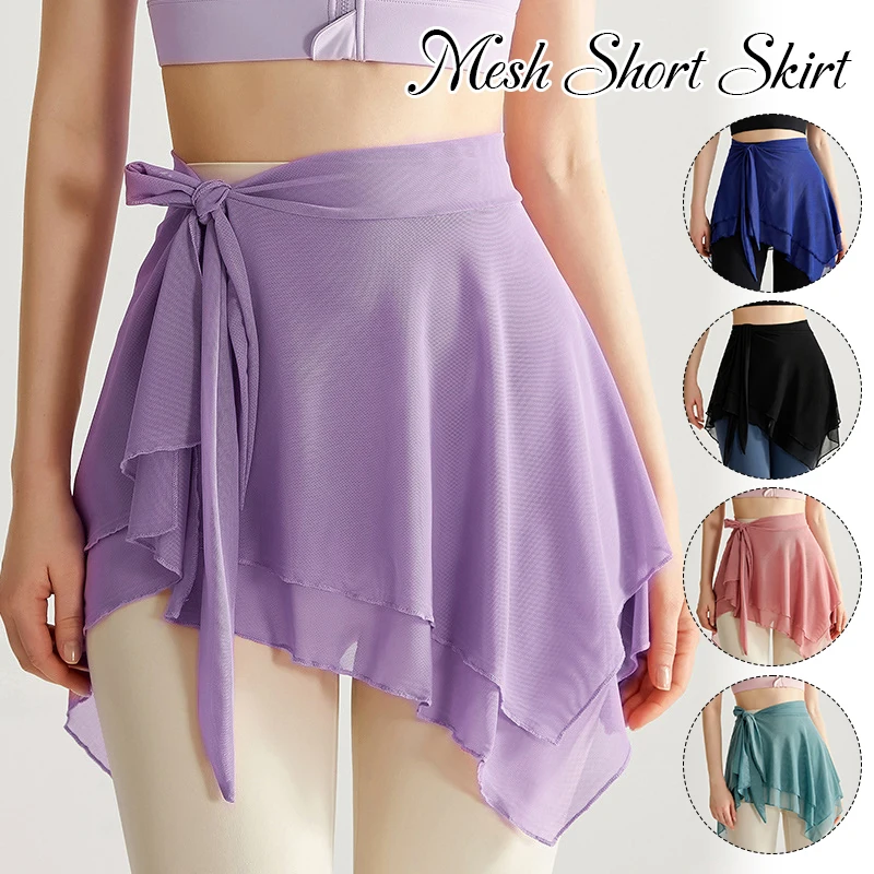 

Women Mesh Ballet Wrap Skirt Gym Yoga Fitness Extended Lace-Up Design Short Skirt Outdoor Training Mesh Skirt Cover Buttock