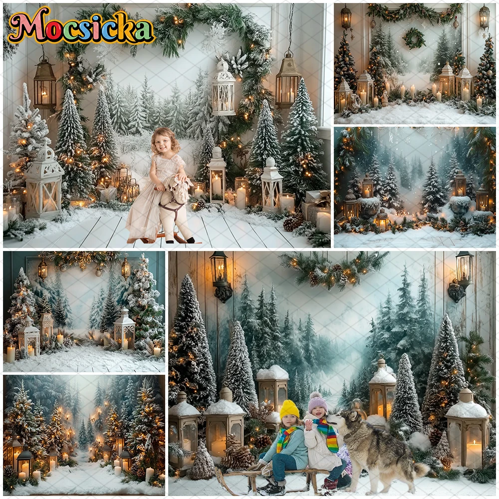 Mocsicka Weihnachten Hintergrund Winter Schnee Hause Weihnachten Baum Ölgemälde Wand Dekoration Familie Urlaub Party Foto Hintergrund Banner