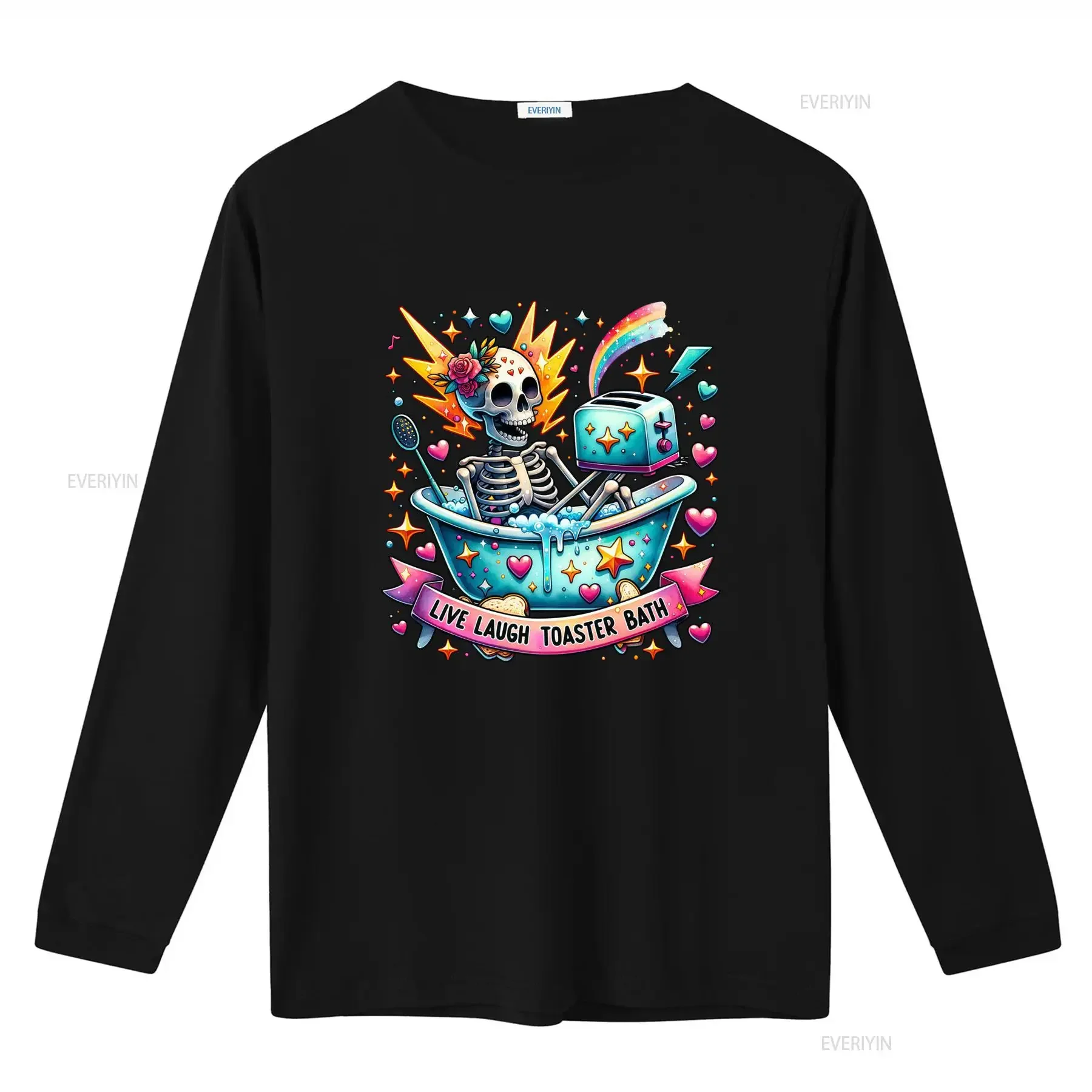 Live Laugh Toaster Bath T Shirt Sarcastic Dark Humor Trendy Aesthetic with Skull in Bathtub Design vintage Washed homme Unisex