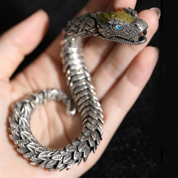 S925 sterling silver woven snake bracelet for men with a sense of luxury, personality, Medusa rattlesnake, hip-hop dominance