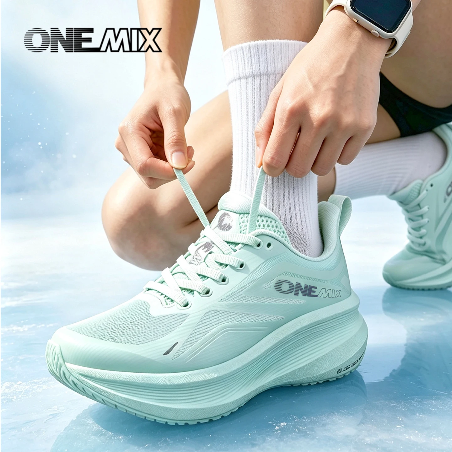 ONEMIX Summer New Breathable Running Shoes Elastic and Shock-absorbing Sports Shoes Lightweight Single-layer Mesh Sneakers