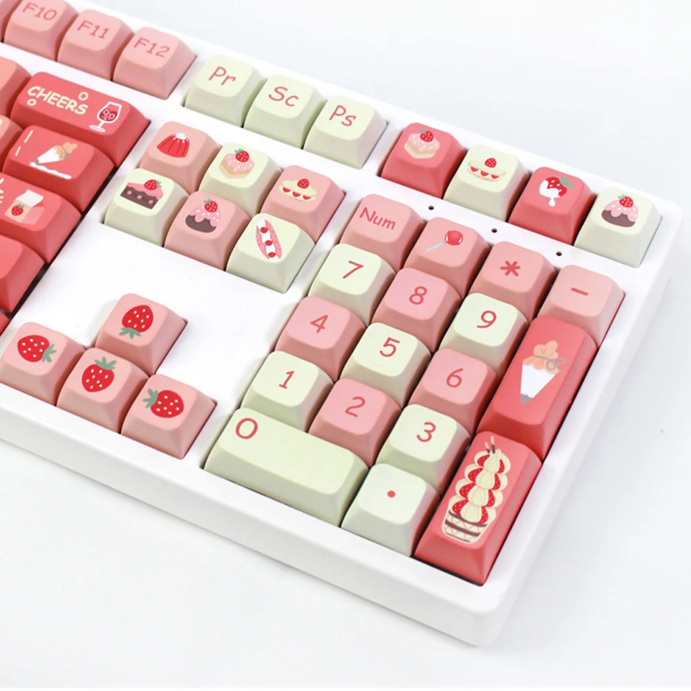 Imagem -03 - Creamy Strawberry Theme Keycaps Perfil Pbt Xda para Switches mx Teclado Gamer Mecânico Faça Você Mesmo 61 68 82 87 98 104 Chaves 135 Chaves