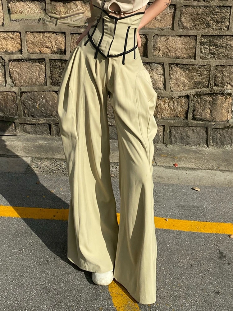 Female Fashion Clothing Style New Spring Patchwork Wide Leg Pants For Women High Waist Loose Colorblock Trousers