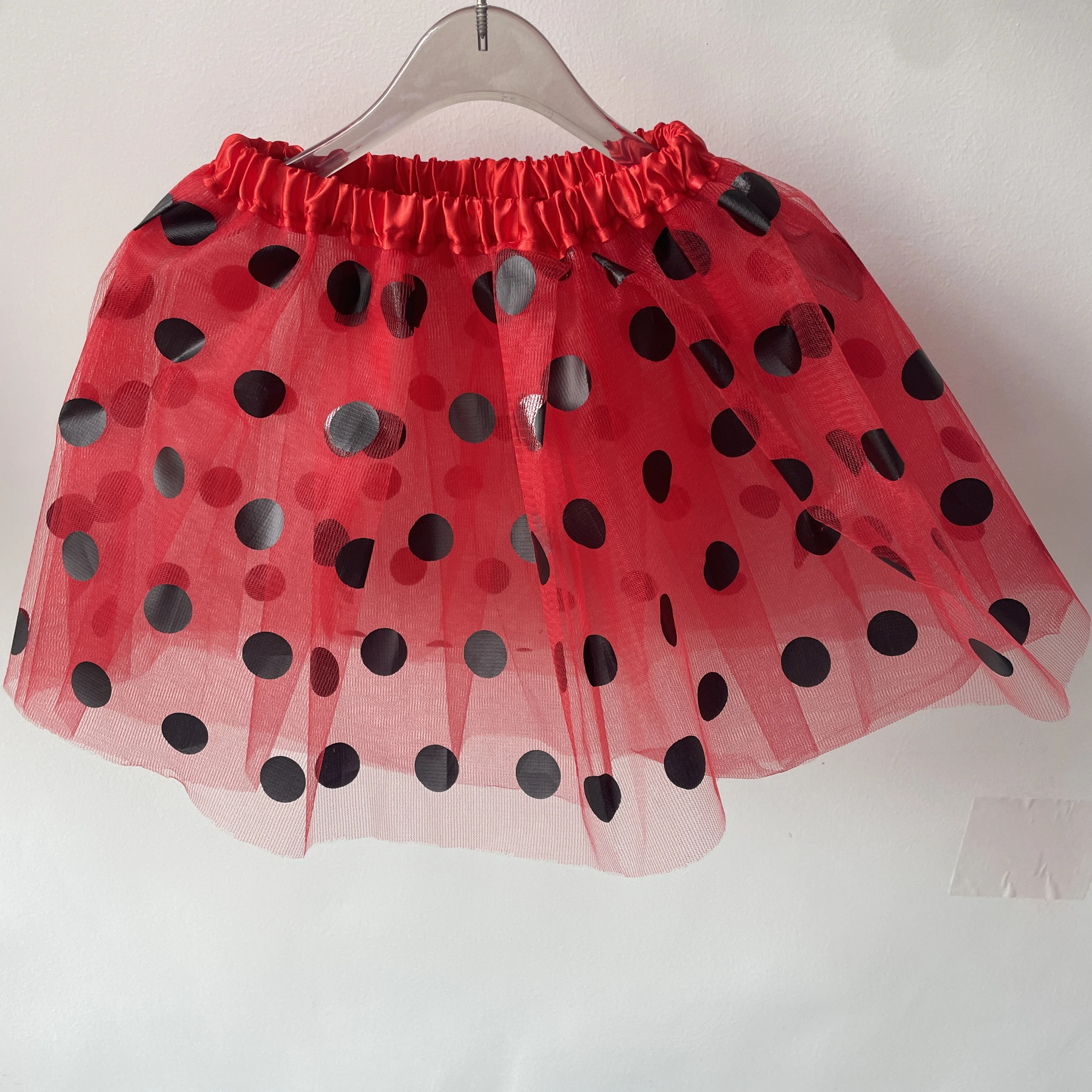 Children\'s mesh dress half skirt with big black dots, bee or ladybug dress, holiday carnival mini skirt