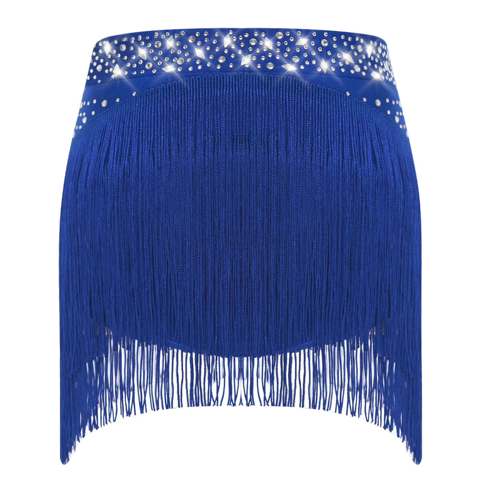 Kids Girls Sequins Tassels Latin Dance Skirt Elastic Waist Integrated Safety Shorts Fringe Dance Bottoms Samba Tango Dancewear