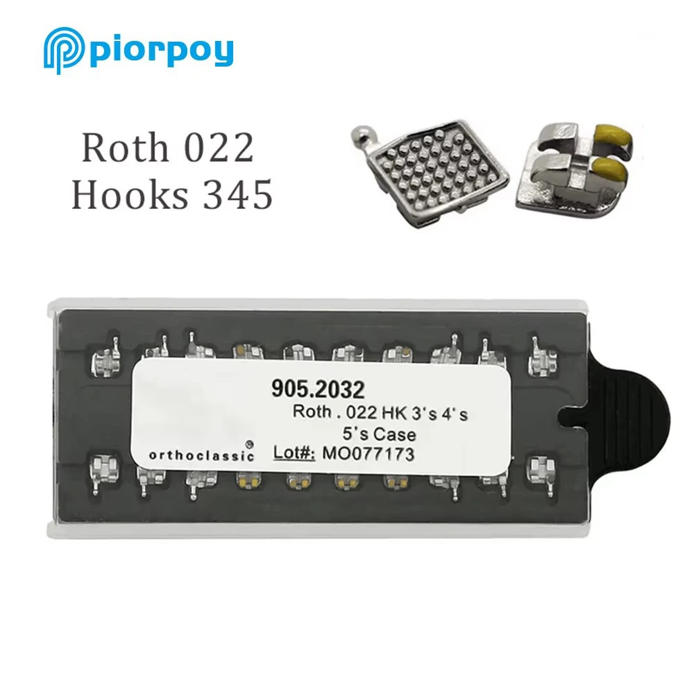 PIORPOY 20 Pcs Dental Orthodontic Brackets Metal Braces For Teeth MIM Monoblock Roth MBT 022 018 Hooks 345 Ortodoncia Material