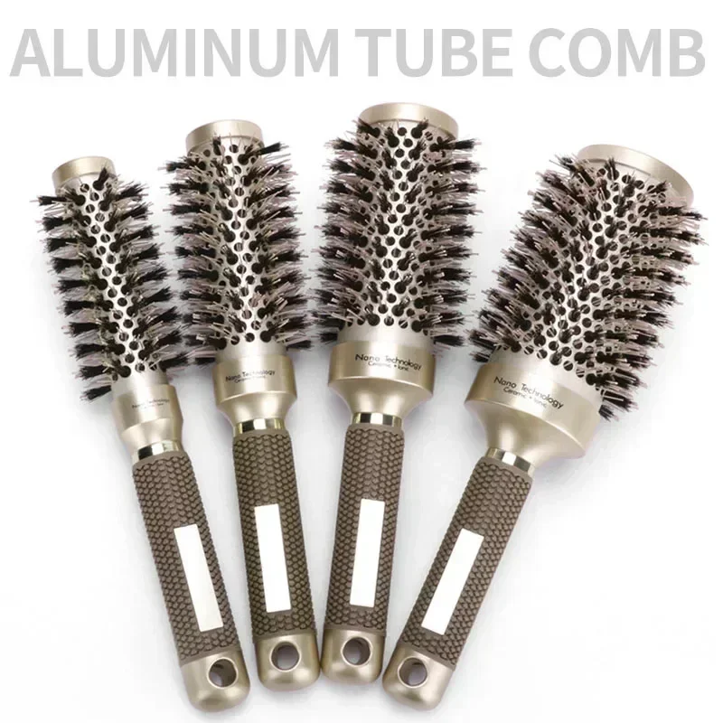 Gold Cylindrical Crimped Roller Comb, Thermally Conductive Aluminum Tube Roller Comb, Professional Styling Barber Comb