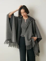 Women 100% Cashmere Sweater Tassel Poncho Shawl Thick Soft Coat Cashmere Knit Wrap Autumn Winter Jacquard Cashmere Luxury Tops