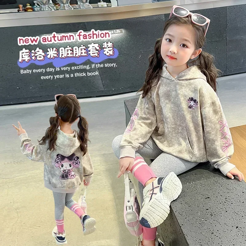 

2pcs Kawaii Sanrio Anime My Melody Hooded Pants Ins Two-piece Set Cute Cartoon Children Long Sleeve Clothing Gifts for Kids